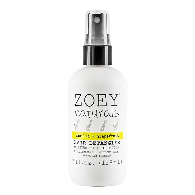 Zoey Naturals - Vanilla Grapefruit Hair Detangler Spray for Kids - Moisturizes Scalp & Fights Tangles & Dry Hair - Non-Toxic Tear-Free Leave-In Conditioner Treatment for Babies - Made in the USA, 4 Oz
