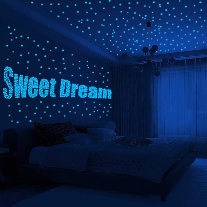 1230 PCS Glow in The Dark Stars Wall Stickers, 3D Adhesive Dots Decor Starry Sky Decor for Kids Bedroom, Beautiful Wall Decals (Blue)