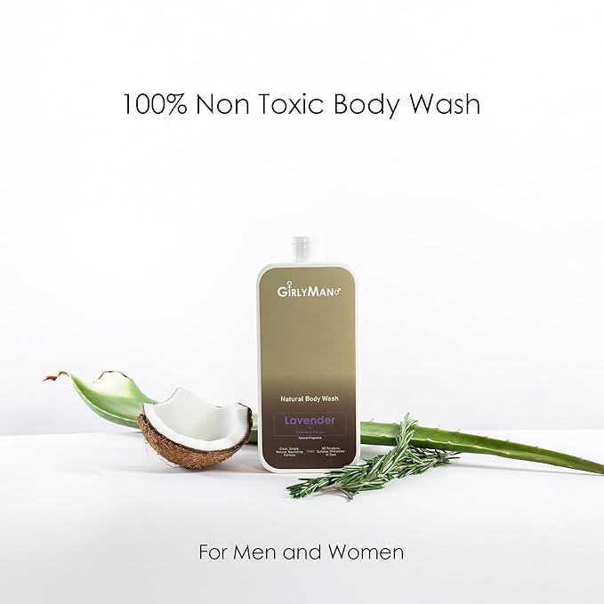 GirlyMan Natural Body Wash - Made with Olive Oil & Aloe Extract, No Artificial Fragrance, PH Balanced, Gentle Formula, Nourishing Ingredients, Family Owned (Lavender)