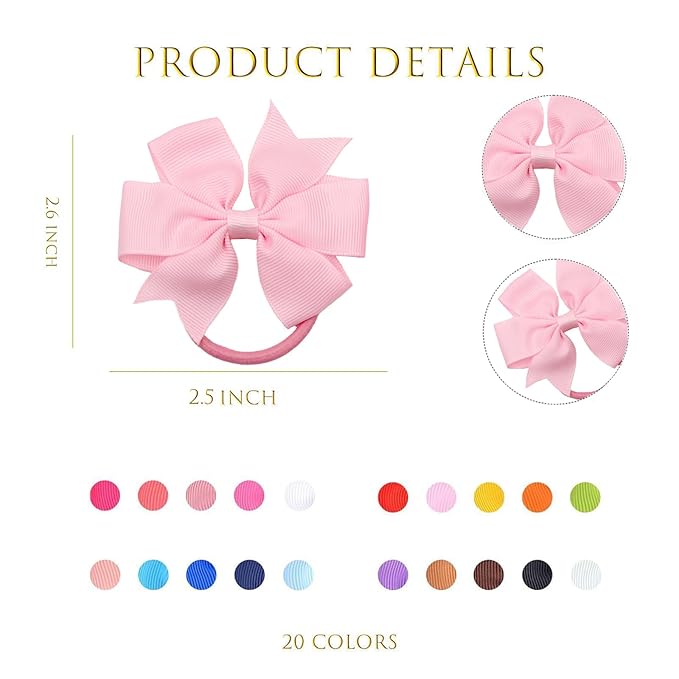 40pcs baby hair ties with Bows Elastic Ponytail Holders Small Hair Accessories for Kids Toddlers Infants. (Mixed color 4)