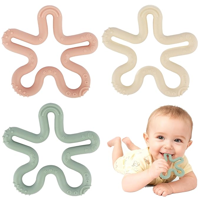 Fu Store 3 Pack Coral Flower Ring Teether Baby Teething Toys Silicone Teether Ring Toys for Babies 0-6 0-12 0-24 0-36 Months Easy to Grasp Clean Infant Teething Relief Soothing Sore Gums