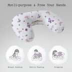 Little Grape Land Nursing Pillow, Soft 100% Cotton Breastfeeding Pillow with Breathable Muslin Removable Cover, Purple Butterfly Breast Feeding Pillows for Babies 0-12 Months with Protective Zipper