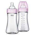 Chicco Duo 9oz. Hybrid Baby Bottle with Invinci-Glass Inside and Plastic Outside | Dishwasher, Bottle Warmer, and Electric Sterilizer Safe | Intui-Latch Nipple | Clear/Pink, 2pk