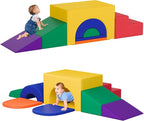 Soft Foam Climbing Blocks Set – Large 5-in-1 Soft Play Toys Crawling & Sliding Climbing Arch for Toddlers, Foam Playset for Nursery,Preschool (Classic American Color)