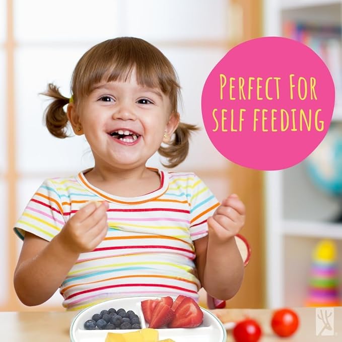 Elk and Friends Kids 7.8” Porcelain Divided Plates with Silicone Suction Sleeves | Suitable for Kids/Toddlers | Microwave & Dishwasher Safe | Non Slip | Snack Dishes | 4 Pack