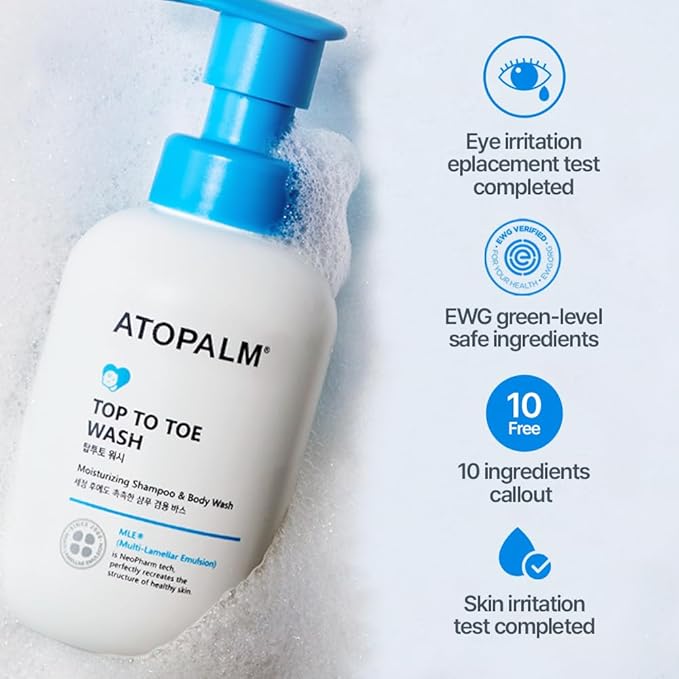 ATOPALM Top to Toe Baby Wash & Shampoo, Sulfate-Free, pH Balanced, Head to Toe Bath, 10.1 Fl Oz, 300ml