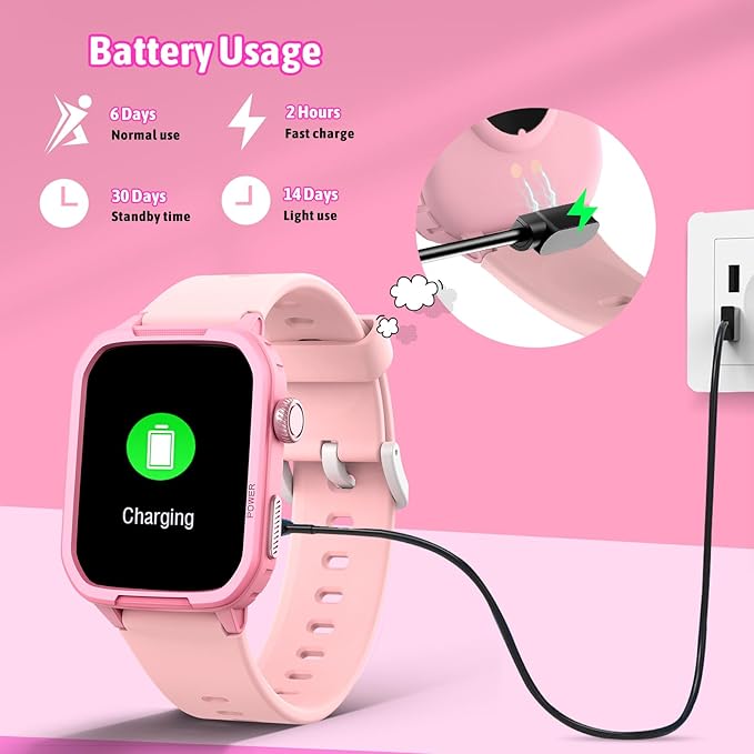 Smart Watch for Kids No Phone Needed, Tempered Glass Fitness Tracker Boy Teens with 19 Sport Modes, Pedometer, Sleep Monitor, Kids Watch Birthday Gifts Toy Gift for Girls Boys 6-16 (Pink)