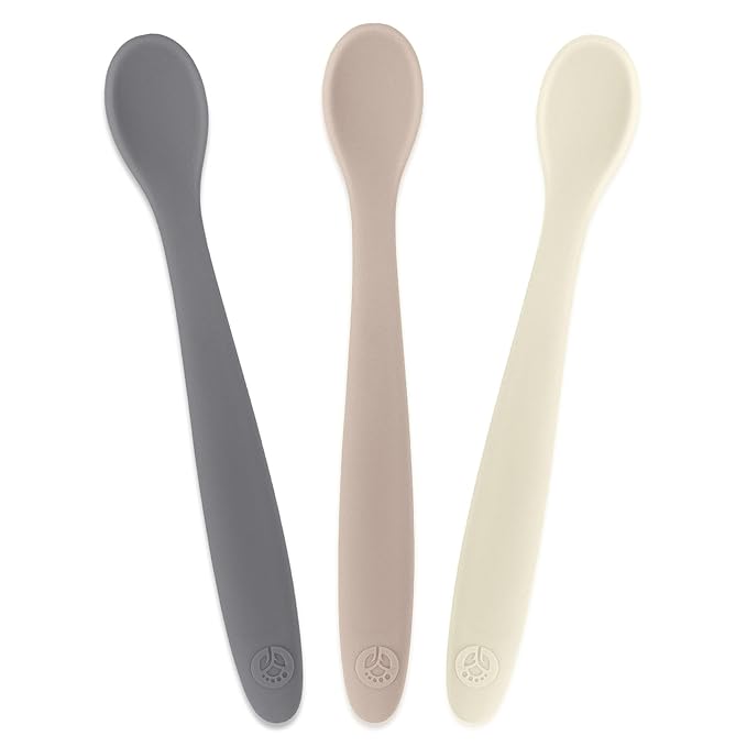 WeeSprout Silicone Baby Spoons - First Stage Infant Feeding Utensils With Soft-Tip, Bendable Kitchenware for Parent & Self-Feeding, Ultra-Durable, Dishwasher Safe, Travel Case, Set of 3