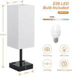 White Fully Dimmable Nightstand Lamps Set of 2 - Table Bedside Lamp with USB C+A Charging Ports & 2 AC Outlets, Square Lamp Sets Linen Fabric Shade for Bedroom Living Room(Bulb Included)