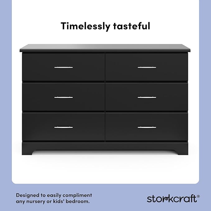 Storkcraft Brookside 6-Drawer Dresser (Black) – GREENGUARD Gold Certified, Black Dresser for Bedroom, Kids & Nursery Storage Chest, Safety Interlocking Drawers, Pre-Installed Tracks, Kids Chest