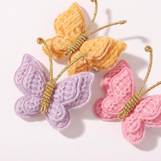 2 Pcs Butterfly Hair Bow Girl, Beige Kid's Cute Hair Clips Barrettes Accessories for Infants Toddlers Baby Kids Fine Hair