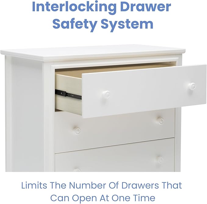 Delta Children Perry 3 Drawer Dresser with Changing Top and Interlocking Drawers, Bianca White