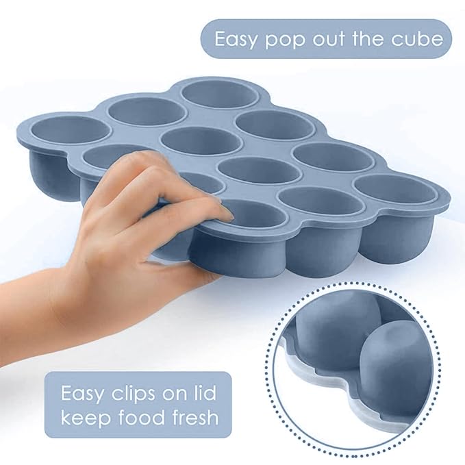 Samuelworld Baby Food Storage Container, 12 Portions x 2.5oz - BPA Free Silicone Freezer Tray with Clip-On Lid for Breast Milk Storage, Homemade Baby Food, Vegetable & Fruit Purees - Navy Blue