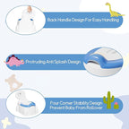 Potty Training Toddler Toilet Seat, Toilet Potties Training for Children Infant Baby Dinosaur Potty Chair with Splash Guard, Lid, Comfortable Backrest Portable Travel Potty (Blue/White)