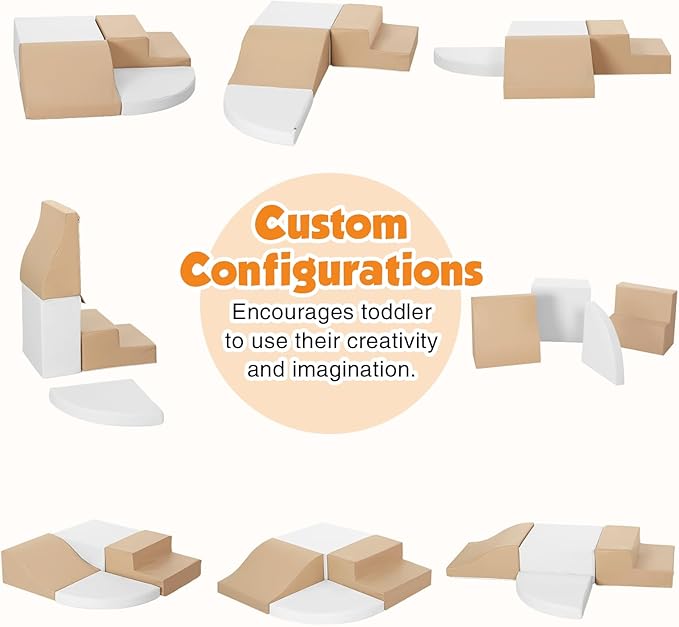 4-Piece Soft PU Leather Toddlers Climbing Toys, Baby Foam Climbing Blocks for Toddlers 3, Foam Play Gym Climbing Structures, Indoor Climb and Crawl Activity Play Set (White and Coffee)