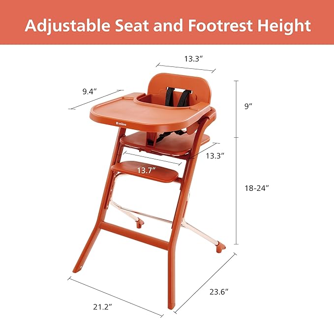 Unilove Grow with Me 2-in-1 Baby High Chair – Adjustable Toddler Chair with Baby Set, Removable Harness, One-Hand Seat & Footrest Adjustment, for Ages 6-60 Months - Pumkin Orange