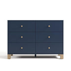 Storkcraft California 6 Drawer Double Dresser (Midnight Blue with Driftwood) – GREENGUARD Gold Certified, Spacious Storage Organizer for Kids’ Room, Safety Interlocking Drawer System