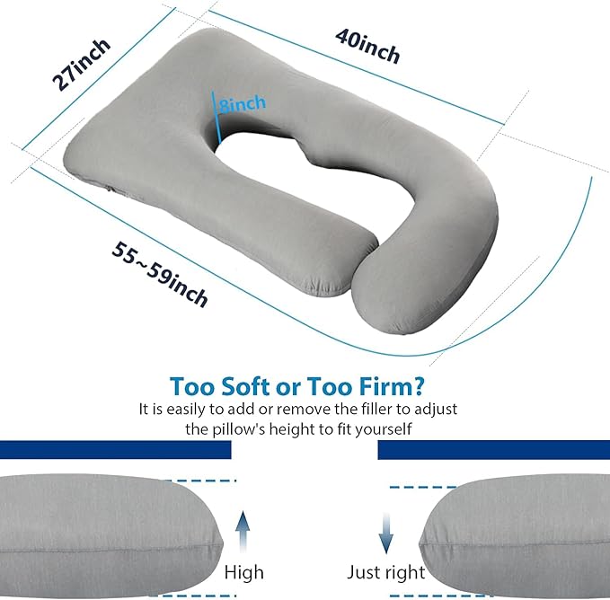 cauzyart Pregnancy Pillows for Sleeping, U Shaped Full Body Maternity Pillow with Removable Cooling Cover(Gray)