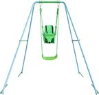 2-in-1 Toddler Swing Set with Metal Stand, Safety Belt & 4 Anchors - A-Frame Swing for Kids 6 Months+ (Blue, Indoor/Outdoor Backyard Playground)