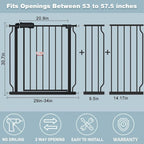 Extra Wide Baby Gate Black 53-57.5 Inch Wide Walk Through Pressure Mounted No Drill Long and Large Tension Metal Gate for Dog and Toddler