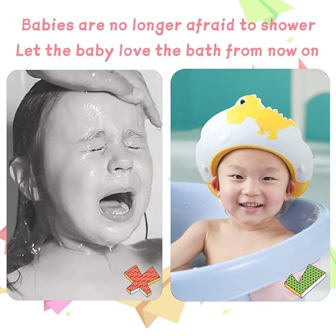 Baby Shower Cap Shield, Shower Cap for Kids, Visor Hat for Eye and Ear Protection for 0-9 Years Old Children,Cute Dinosaur/Crocodile/Hippo shape Makes the Baby Bath More Fun (Dinosaur, Blue)
