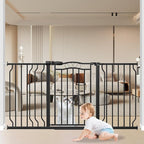 53.1-62.5 Inch Extra Wide Baby Gate, Pressure Mounted Dog Gate Indoor, Walk Thru Pet Gate for Cat Dog Child,Pet Gates for The House Doorway Black