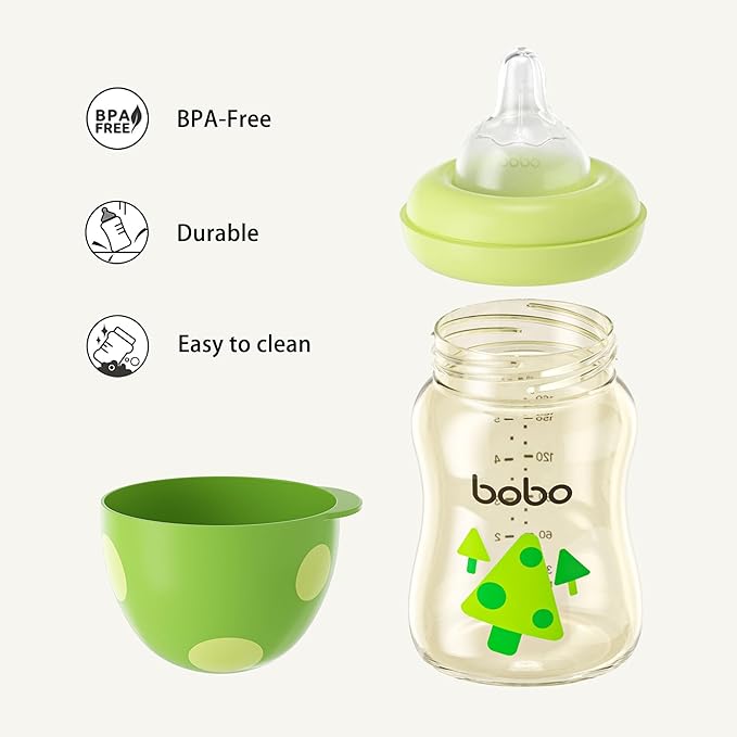 YOHKOH PPSU Baby Bottle Wide Neck, Newborn Anti-Colic Baby Bottle with Natural Response Nipple, Streamlined Body, Easy to Clean (5.4oz (Pack of 4), Green)
