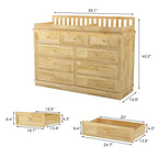 Homsee Baby Changing Table Dresser, 100% Solid Wood Infant Diaper Changing Station Combo, 9-Drawer Baby Nursery Dresser with Removable Tray for Children's Room Bedroom, Nature Color