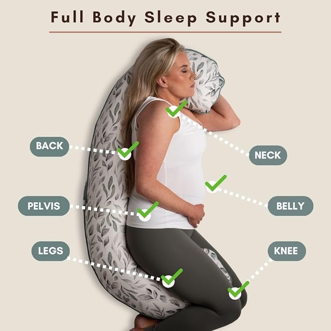 BellaMoon C Shaped Pregnancy Pillow for Sleeping (55 Inch) Maternity Body Pillow with Cooling Cover Soft Support for Women, Back, Legs, Belly C Pillow for Side Sleeping & Full Body pillows for adults