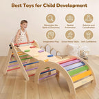 Pikler Triangle Set with Cushion, 8-in-1 Toddler Climbing Toys Indoor, Wooden Montessori Climbing Set with Arch Ramp,Ladder&Tent Cloth, Baby Indoor Climber Jungle Gyms for Toddlers Toy, Rainbow
