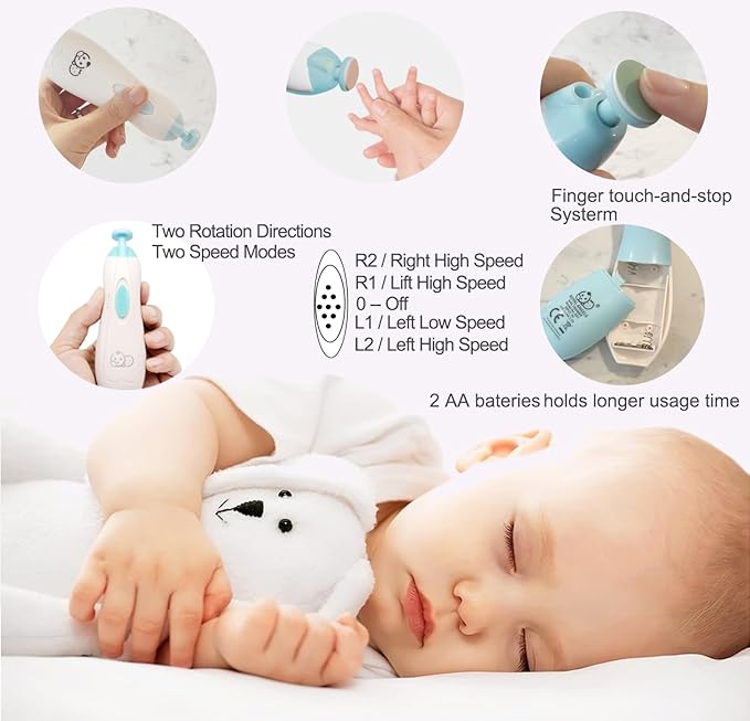 Baby Nail Trimmer 21 in 1, Usage Labeled Case & 13 Extra Replacement Tools, Royal Angels Baby Electric Nail File, Baby Nail Care, Nail Clipper Newborn Toddler Toes & Fingernails Nail Kit (Pink)