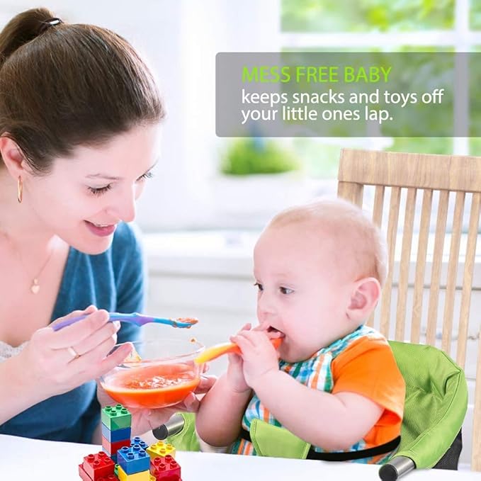 Booster Seat for Dining Table: Portable Toddler Booster Chair with Safety Buckle and Height Adjustable, Foldable Baby Feeding Chair, Kids High Chair Booster Seat for Kitchen Home Travel - Green