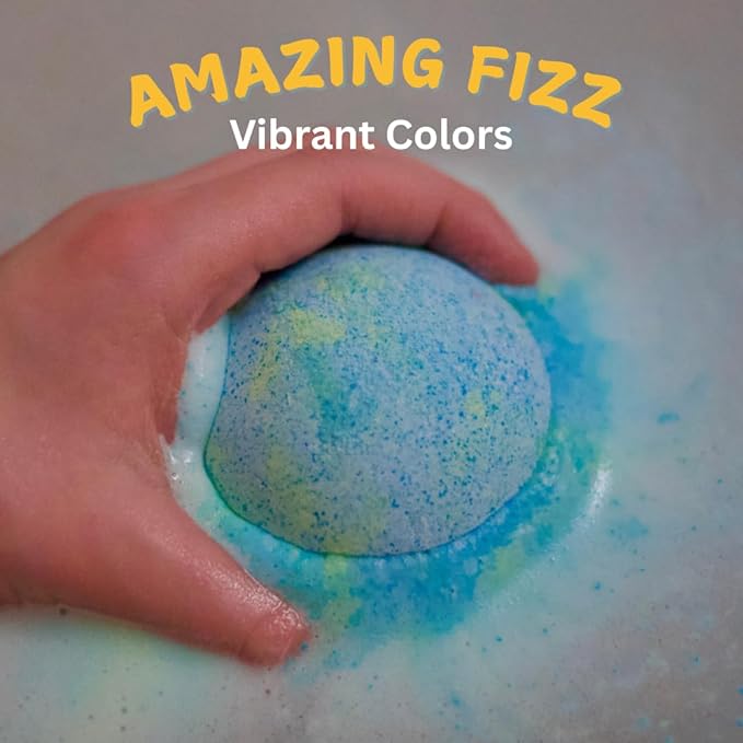 EvolutionUSA Space Bath Bombs for Boys & Girls, 6 Planet Bath Balls with Toy Hidden Inside, Organic Hypoallerganic Childrens Bathbombs, Cosmic Fun Space Surprise, Gift Set Birthday, Christmas, Easter