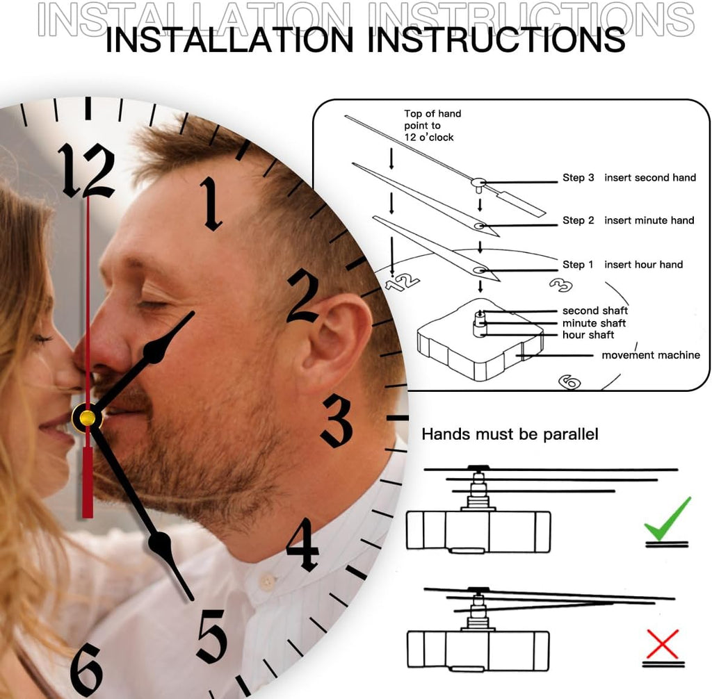 Generic Custom Clocks for Walls Personalized Clocks with Photo Text Logo Silent Non Ticking Round Decoration for Kitchen Creative, 12inch-30cm