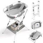 Baby Bathtub with Stand, 2-in-1 Collapsible Bath Tubs for Newborn to Toddler, Infant Bathtub with Folding Stand, Portable Bathtub for Baby Including Soft Cushion, Storage Pad