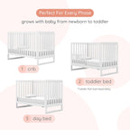 dadada Austin 3-in-1 Convertible Crib to Toddler Bed & Daybed - Made in Italy, GREENGUARD Gold Certified, Baby-Safe Finish, Sustainable Beech Wood, Modern Design, 3 Adjustable Heights (White)