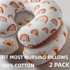 2 Pack Muslin Nursing Pillow Cover 100% Cotton Boho Neutral Stretchy Removable Baby Nursing Covers for Breastfeeding Pillows Soft Breathable Pillow Slipcover for Newborn Baby Boy or Girl (Boho)