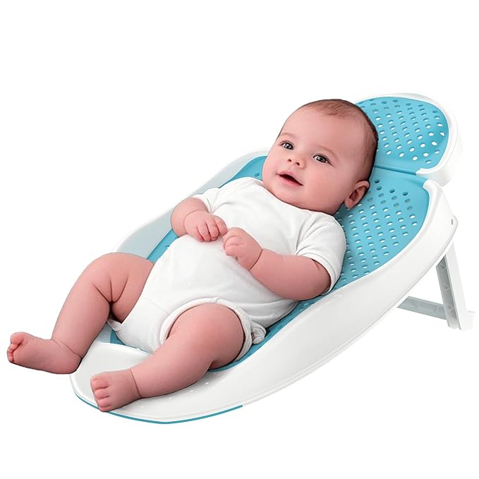 Baby Bathtub Support for Babies 0-6 Months, Foldable Portable Infant Bathtub, Ergonomic Mesh Baby Bath Tub, Blue