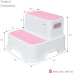 Two Step Stools for Toddlers Girls, Small Kids Step Stool for Bathroom Sink, No Slip Toddler Step Stool for Little Grils Room Princess Bedroom Closet Potty Training (2 Pack, White-Pink)