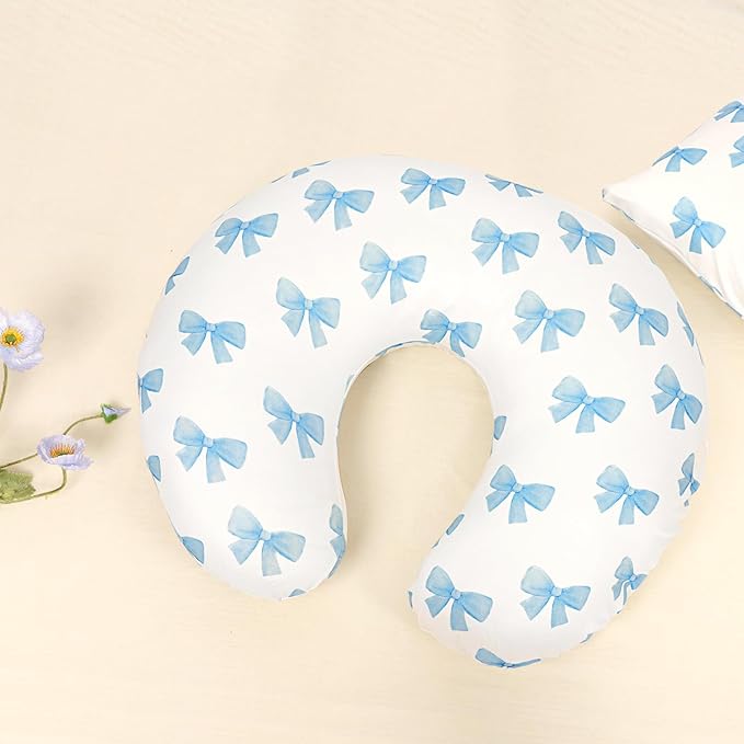 Hooyax Nursing Pillow Covers 2 Pack - Ultra Soft & Stretchable Breastfeeding Pillow Slipcovers, Adorable Cover for Infant Feeding Pillow, Perfect Fit for Most Standard Pillows (Bow Flower)