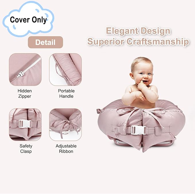 Baby Lounger Cover Only for Newborns, 100% Cotton Soft Portable Baby Nest Lounger Cover, Breathable Infant Lounger Replacement Cover, Lounger Pillow Cover Fit for Snuggle Me, Cover Only(Pink)