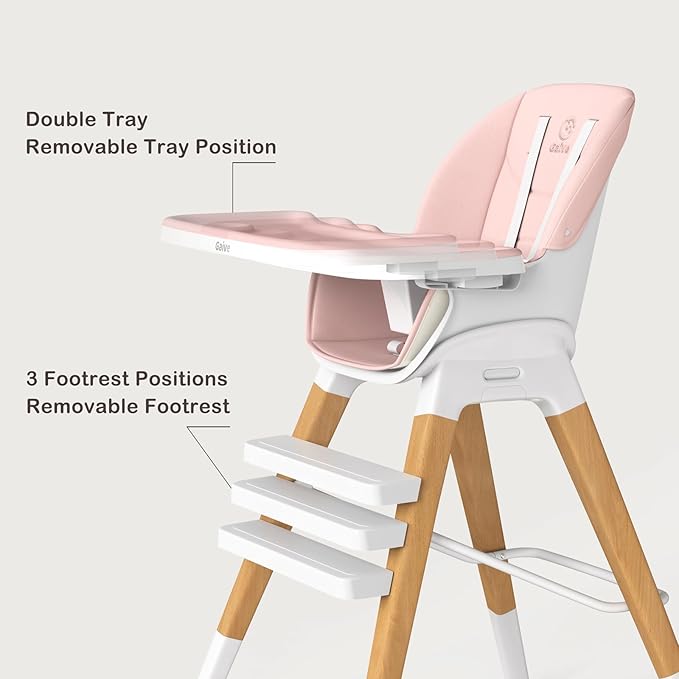 8 in 1 Highchair, Convertible Wooden Baby High Chair with Tray, Adjustable High Chair for Babies and Toddlers, Easy to Clean, Grow with Family|Booster|Learning Table|High Stool