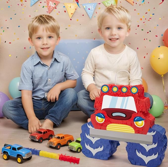 WERNNSAI Truck Piñata - Monster Truck Piñata Bundle with Blindfold and Bat for Boys Kids Piñata Theme Party Decoration Supplies Cool Car Piñata for Birthday Party Carnival Celebration Game