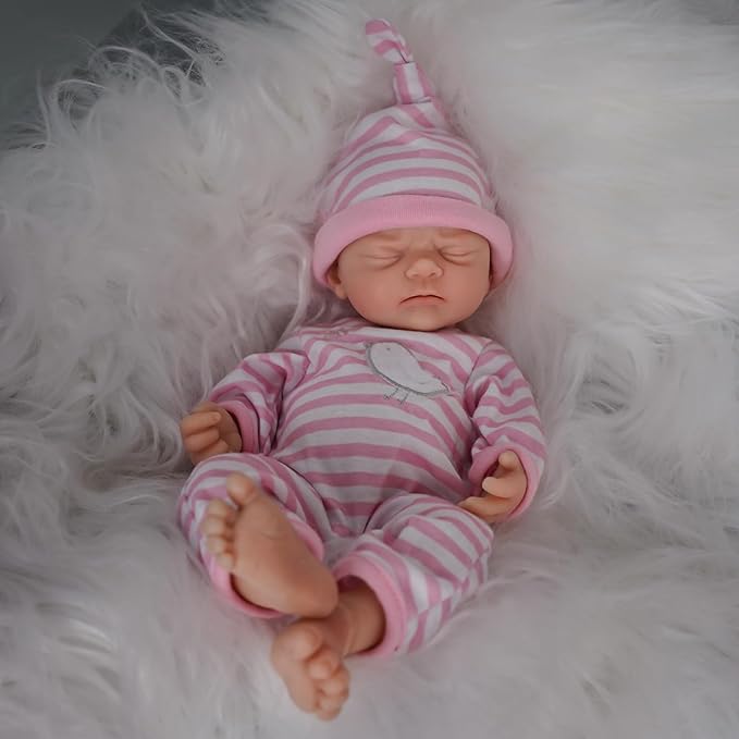 12" Silicone Full Body Reborn Baby Doll Lifelike Closed Eyes Sleeping Pretty Baby Girl Realistic Newborn Doll Real Life Baby The Look Real Babies Dolls