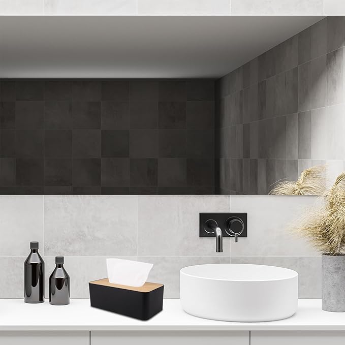 MOCHTERO Tissue Box Cover,Tissue Holders,Tissue Box Holder for Bathrooms,Bamboo Cover Plate,Home and Office,9.7 * 5 * 3.6in (Black)