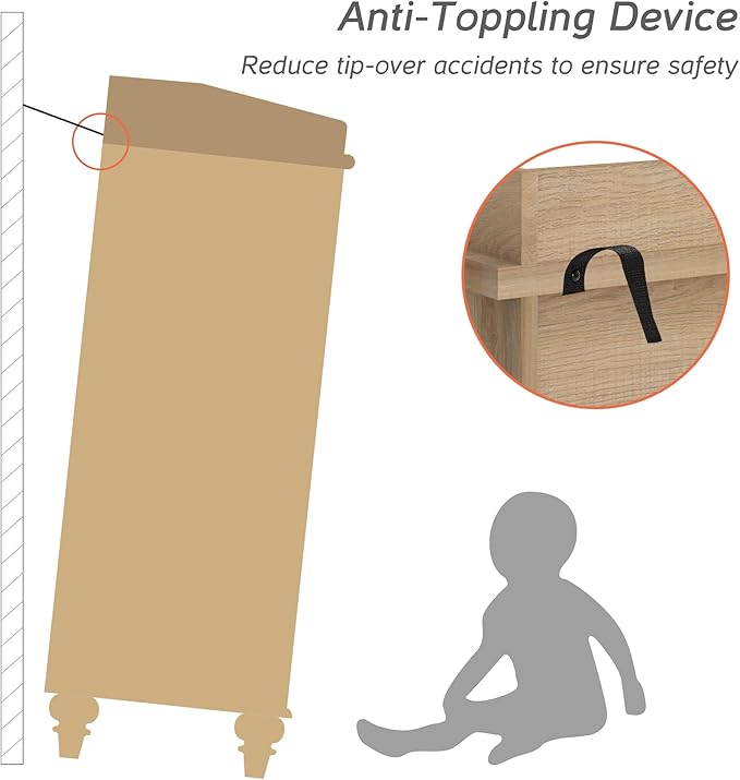 WAMPAT 2-in-1 Baby Dresser with 12 Drawers for Kids Dresser, Farmhouse Wooden Double Dressers for Bedroom, Oak 6 Drawer Dressers Set Organizer for Children’s Bedroom, Nursery Furniture