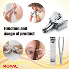 ROYAL [Made in Korea] Nose Hair Trimmer for Men Set, Birdie Set, with Nail Clippers and Tweezers, Manual, Battery-Free, Waterproof, Painless with Twelve Dual-Edged Blades, Patented Mechanism RET-4