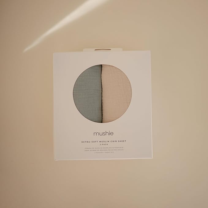 mushie Extra Soft Muslin Fitted Crib Sheet 2-Pack | 192 Thread Count | 28"x 52" (Roman Green/Fog)