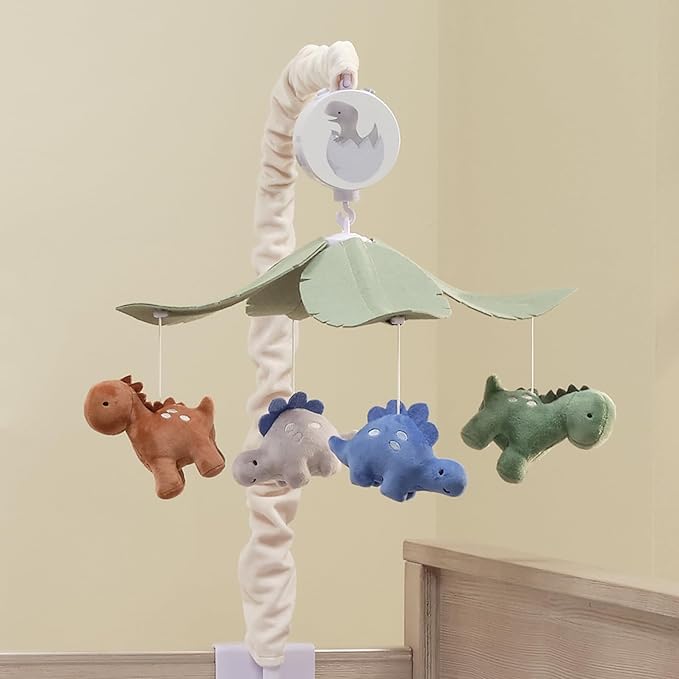 Lambs & Ivy Dino-Might Multicolor Dinosaur Musical Baby Crib Mobile Soother Toy
