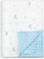Star Moon Baby Blankets for Boys Girls, Soft Nursery Minky Blankets with Muslin and Dotted Fleece Back 30x40 inches, Receiving Bed Quilt for Newborn, Infants, Toddlers